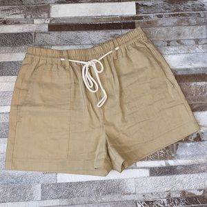 VINCE high waisted Rope-tie Linen Shorts Khaki